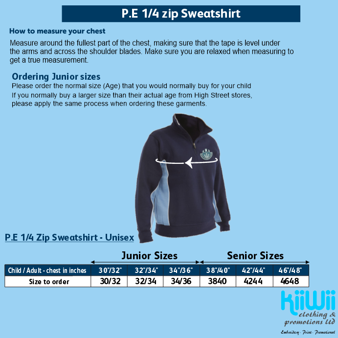 1/4 Zip PE Sweatshirt - Senior Sizes