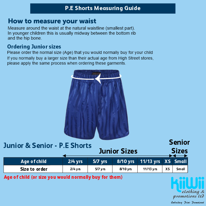 PE Shorts - Junior Sizes