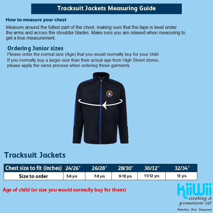 Tracksuit Jacket - 11-12yrs & 13yrs Sizes (Optional)