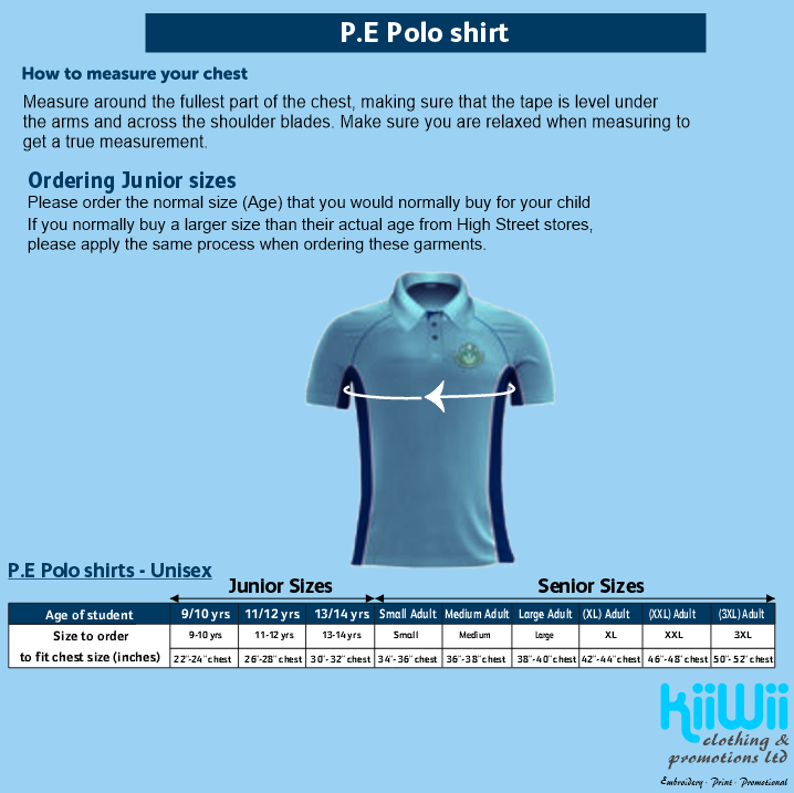 PE Polo Junior Sizes