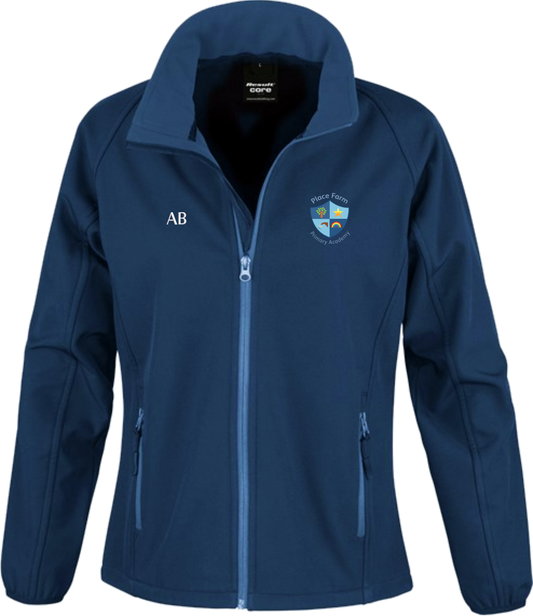 Place Farm Primary - Staff Ladies Softshell Jacket with initials (Ladies Cut Sizing)