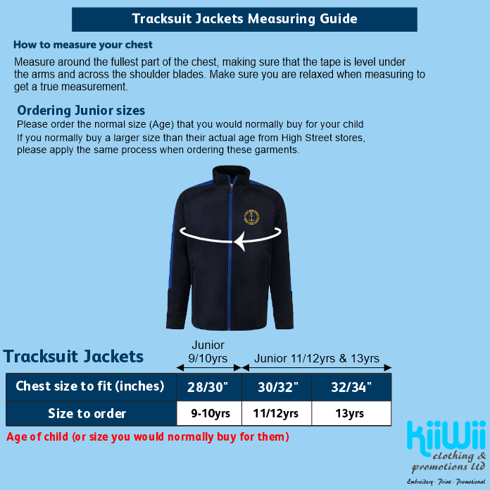 Tracksuit Jacket - Junior Sizes (11-12yrs & 13yrs)